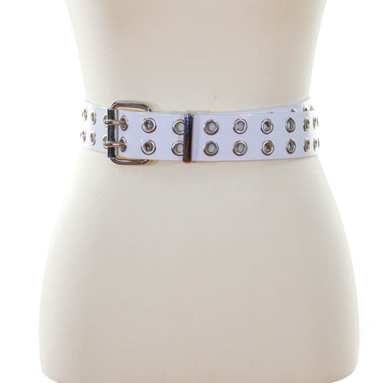 BT145P-WHT 2 ROW EYELET WHITE PATENT LEATHER BELT