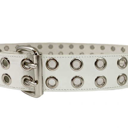 BT145P-WHT 2 ROW EYELET WHITE PATENT LEATHER BELT
