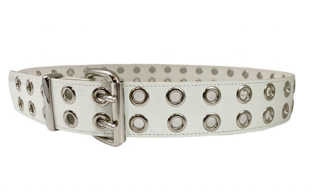 BT145P-WHT 2 ROW EYELET WHITE PATENT LEATHER BELT