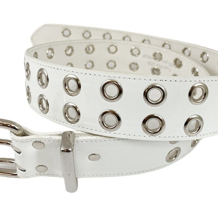 BT145P-WHT 2 ROW EYELET WHITE PATENT LEATHER BELT