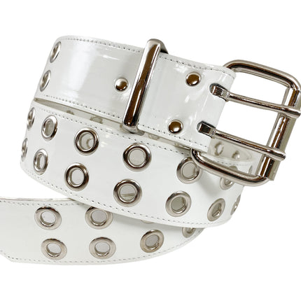 BT145P-WHT 2 ROW EYELET WHITE PATENT LEATHER BELT