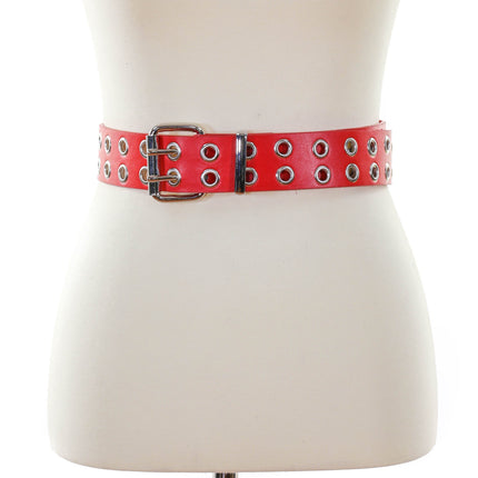 BT145P-RED 2 ROW EYELET RED PATENT LEATHER BELT