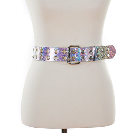 BT145RN-GLT 2 ROW EYELET GLITTER HOLOGRAPHIC BELT
