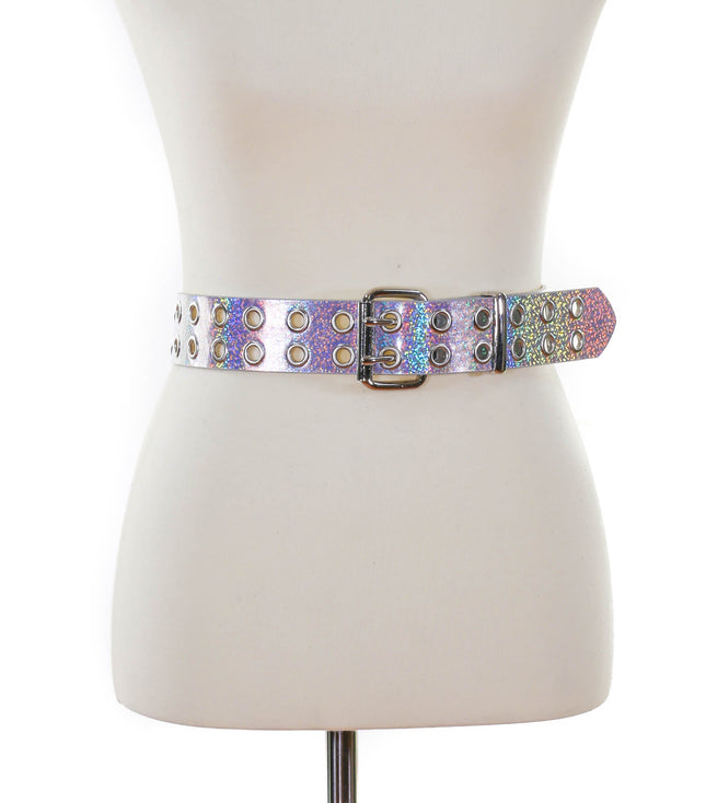 BT145RN-GLT 2 ROW EYELET GLITTER HOLOGRAPHIC BELT