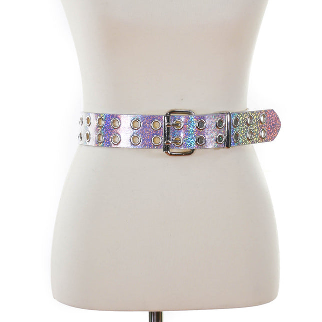 BT145RN-GLT 2 ROW EYELET GLITTER HOLOGRAPHIC BELT