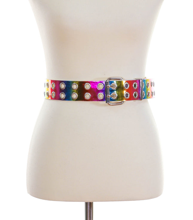 BT145RN-M 2 ROW EYELET RAINBOW HOLOGRAPHIC BELT