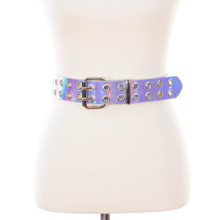 BT145RN-SIL SILVER 2 ROW EYELET HOLOGRAPHIC BELT