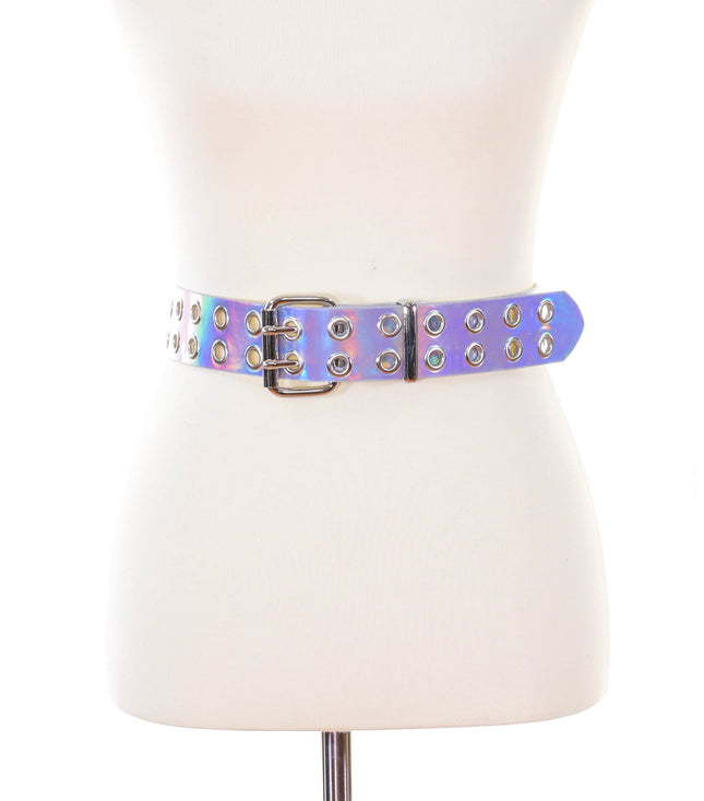 BT145RN-SIL SILVER 2 ROW EYELET HOLOGRAPHIC BELT