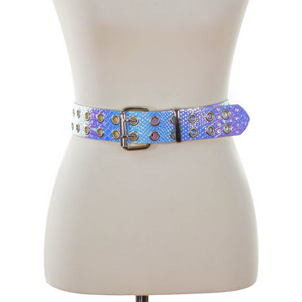 BT145RN-SNK 2 ROW EYELET SNAKESKIN HOLOGRAPHIC BELT