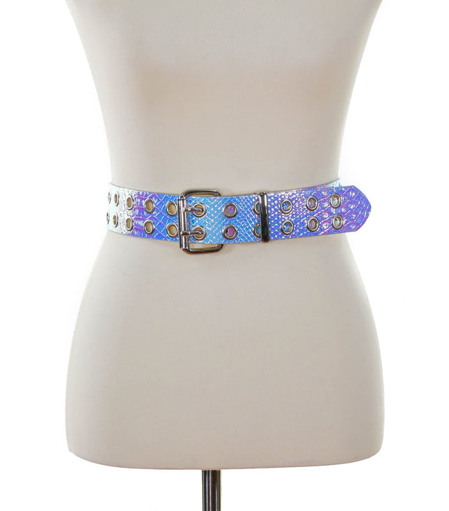 BT145RN-SNK 2 ROW EYELET SNAKESKIN HOLOGRAPHIC BELT