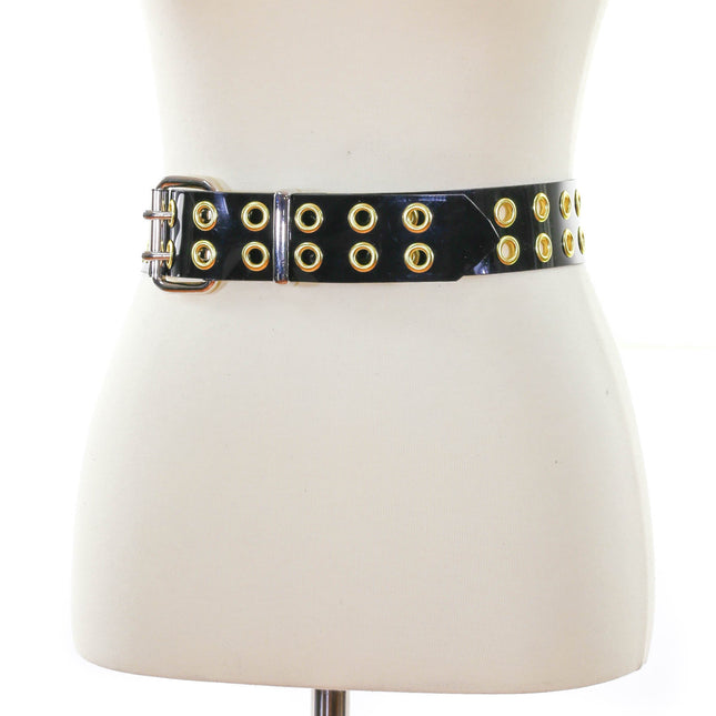 BT145VN-BLK-BRS 2 ROW BRASS EYELET VINYL BELT