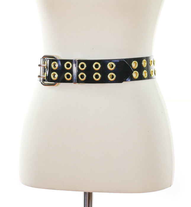 BT145VN-BLK-BRS 2 ROW BRASS EYELET VINYL BELT