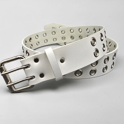 BT145WT GENUINE WHITE LEATHER 2 ROW EYELET GROMMET  STUDDED  BELT