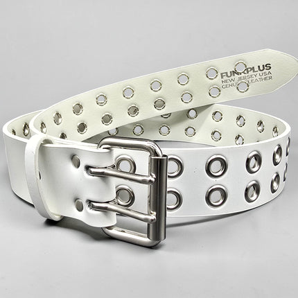 BT145WT GENUINE WHITE LEATHER 2 ROW EYELET GROMMET  STUDDED  BELT