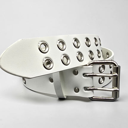 BT145WT GENUINE WHITE LEATHER 2 ROW EYELET GROMMET  STUDDED  BELT