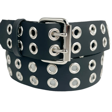 BT145 2 ROW GROMMET EYELET BELT GEUINE LEATHER