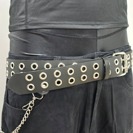 BT145US  FULL GRAIN GRADE A  LEATHER 2 ROW GROMMET EYELET BELT