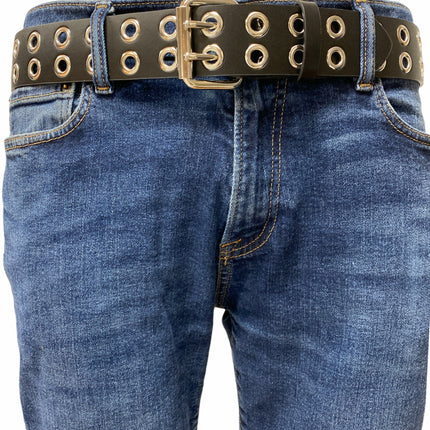 BT145 2 ROW GROMMET EYELET BELT GEUINE LEATHER