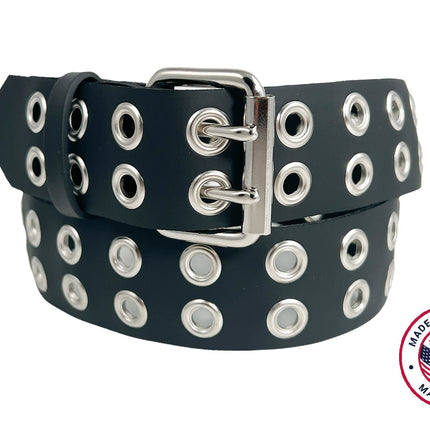 BT145 2 ROW GROMMET EYELET BELT GEUINE LEATHER