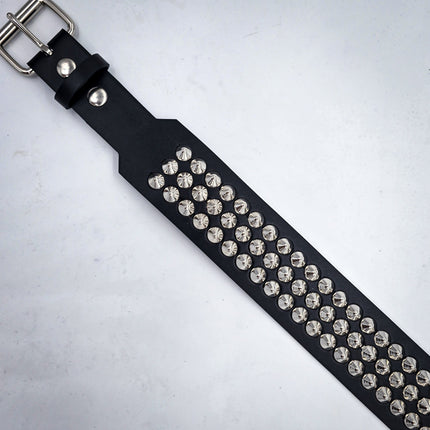 BT146B-CON 3 ROW  CONE STUDDED 2 1/2" WIDE  BELT WITH NARROW HEADROLLER  BUCKLE