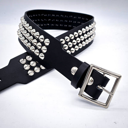 BT146B-CON-GB 3 ROW  CONE STUDDED 2 1/2" WIDE  BELT WITH NARROW HEAD GARRISON BUCKLE