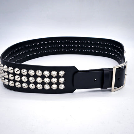 BT146B-CON-GB 3 ROW  CONE STUDDED 2 1/2" WIDE  BELT WITH NARROW HEAD GARRISON BUCKLE