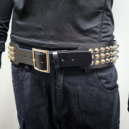 BT146B-CON-GB 3 ROW  CONE STUDDED 2 1/2" WIDE  BELT WITH NARROW HEAD GARRISON BUCKLE