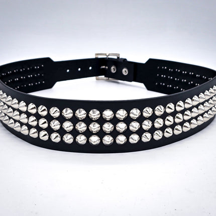 BT146B-CON-GB 3 ROW  CONE STUDDED 2 1/2" WIDE  BELT WITH NARROW HEAD GARRISON BUCKLE