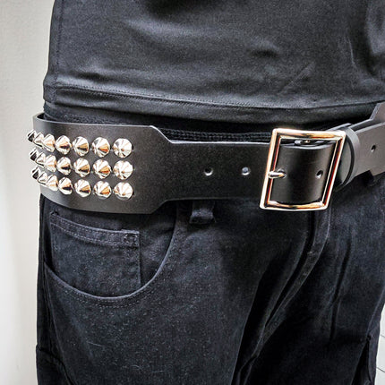 BT146B-CON-GB 3 ROW  CONE STUDDED 2 1/2" WIDE  BELT WITH NARROW HEAD GARRISON BUCKLE