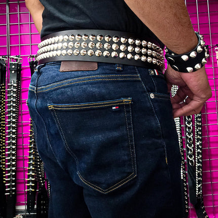 BT146B-CON-GB 3 ROW  CONE STUDDED 2 1/2" WIDE  BELT WITH NARROW HEAD GARRISON BUCKLE