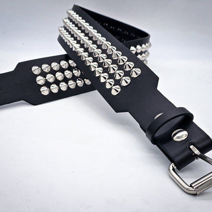 BT146B-CON 3 ROW  CONE STUDDED 2 1/2" WIDE  BELT WITH NARROW HEADROLLER  BUCKLE