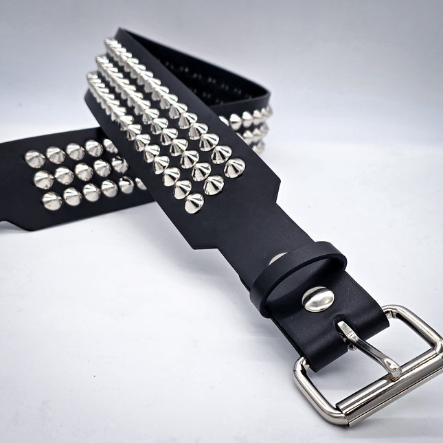 BT146B-CON 3 ROW  CONE STUDDED 2 1/2" WIDE  BELT WITH NARROW HEADROLLER  BUCKLE