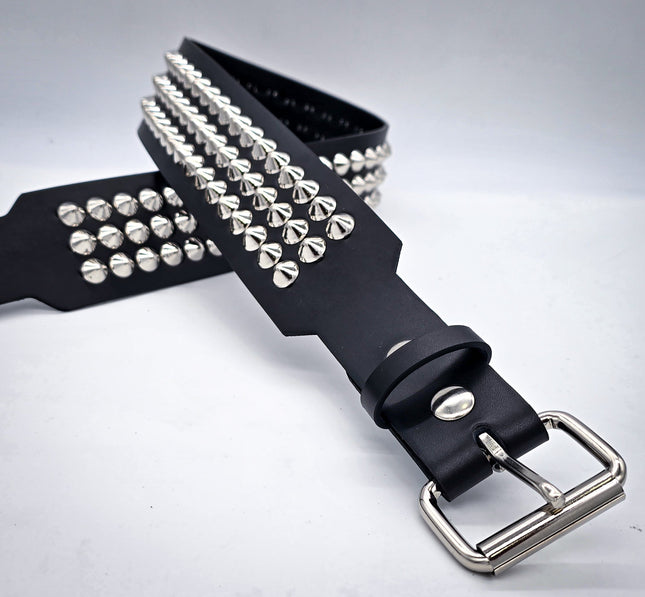 BT146B-CON 3 ROW  CONE STUDDED 2 1/2" WIDE  BELT WITH NARROW HEADROLLER  BUCKLE