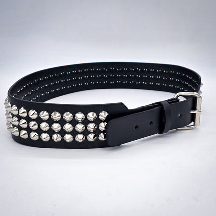 BT146B-CON 3 ROW  CONE STUDDED 2 1/2" WIDE  BELT WITH NARROW HEADROLLER  BUCKLE