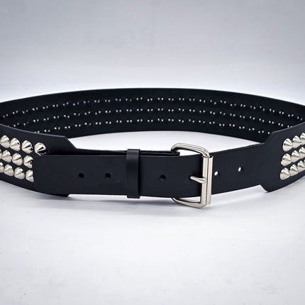 BT146B-CON 3 ROW  CONE STUDDED 2 1/2" WIDE  BELT WITH NARROW HEADROLLER  BUCKLE