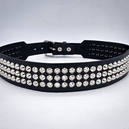 BT146B-CON 3 ROW  CONE STUDDED 2 1/2" WIDE  BELT WITH NARROW HEADROLLER  BUCKLE