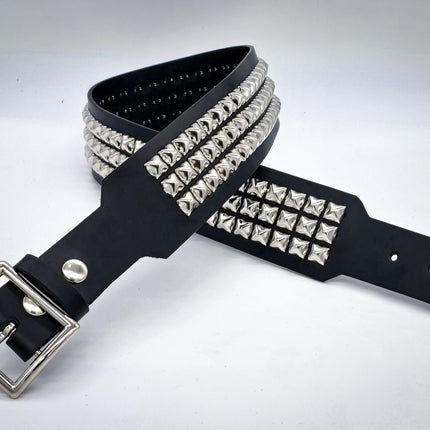 BT146B-GB  3 ROW PYRAMID STUDDED 2 1/2" WIDE  BELT WITH NARROW HEAD GARRISON  BUCKLE