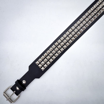 BT146B  3 ROW PYRAMID STUDDED 2 1/2" WIDE  BELT WITH NARROW HEAD ROLLER  BUCKLE