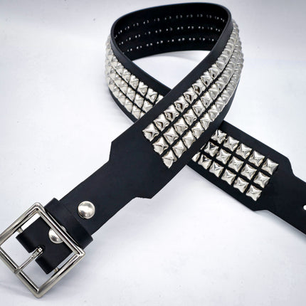 BT146B-GB  3 ROW PYRAMID STUDDED 2 1/2" WIDE  BELT WITH NARROW HEAD GARRISON  BUCKLE