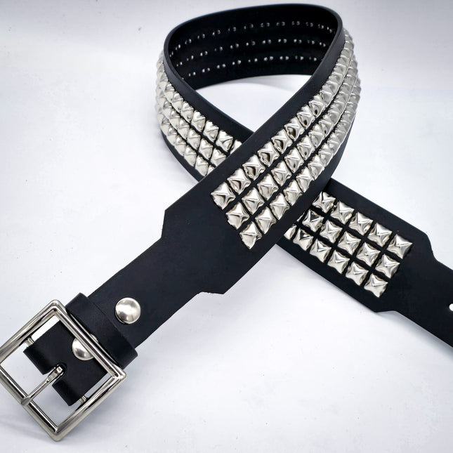 BT146B-GB  3 ROW PYRAMID STUDDED 2 1/2" WIDE  BELT WITH NARROW HEAD GARRISON  BUCKLE