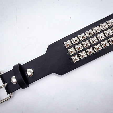 BT146B  3 ROW PYRAMID STUDDED 2 1/2" WIDE  BELT WITH NARROW HEAD ROLLER  BUCKLE