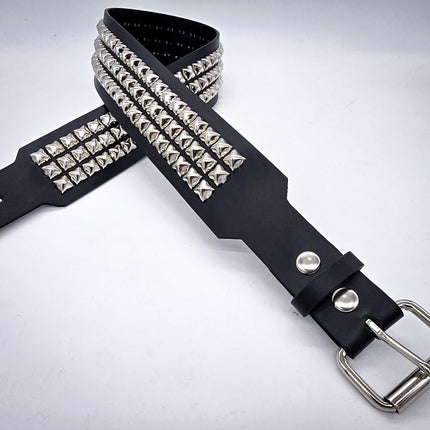 BT146B  3 ROW PYRAMID STUDDED 2 1/2" WIDE  BELT WITH NARROW HEAD ROLLER  BUCKLE