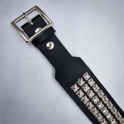 BT146B-GB  3 ROW PYRAMID STUDDED 2 1/2" WIDE  BELT WITH NARROW HEAD GARRISON  BUCKLE