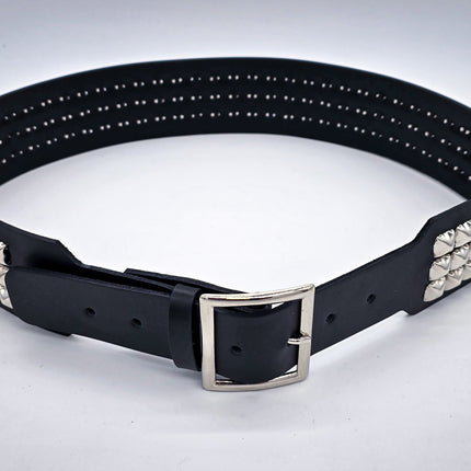 BT146B-GB  3 ROW PYRAMID STUDDED 2 1/2" WIDE  BELT WITH NARROW HEAD GARRISON  BUCKLE