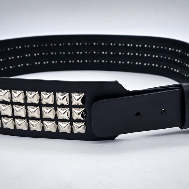 BT146B-GB  3 ROW PYRAMID STUDDED 2 1/2" WIDE  BELT WITH NARROW HEAD GARRISON  BUCKLE