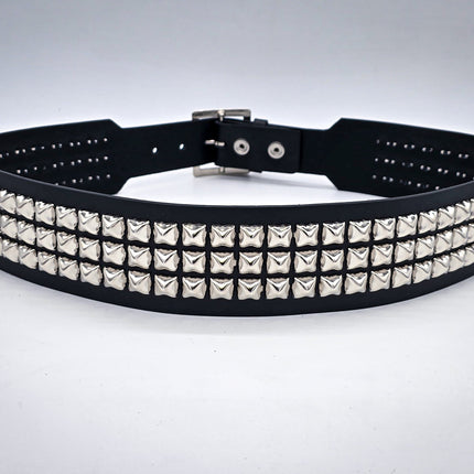 BT146B-GB  3 ROW PYRAMID STUDDED 2 1/2" WIDE  BELT WITH NARROW HEAD GARRISON  BUCKLE
