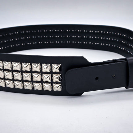 BT146B-GB  3 ROW PYRAMID STUDDED 2 1/2" WIDE  BELT WITH NARROW HEAD GARRISON  BUCKLE