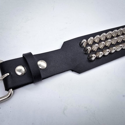 BT146B-UK 3 ROW UK77 STUDDED 2 1/2" WIDE  BELT WITH NARROW HEAD ROLLER BUCKLE
