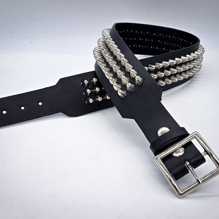 BT146B-UK-GB 3 ROW UK77 STUDDED 2 1/2" WIDE  BELT WITH NARROW HEAD GARRISON BUCKLE