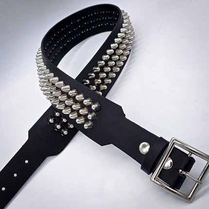 BT146B-UK-GB 3 ROW UK77 STUDDED 2 1/2" WIDE  BELT WITH NARROW HEAD GARRISON BUCKLE